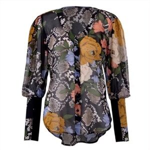 CABI Snake Charmer Blouse 3762 Floral Print Long Sleeve Sheer Size XL